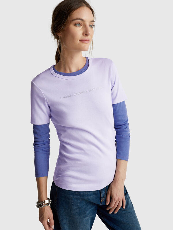 T-shirt 100 % coton avec logo imprimé pailleté Femme