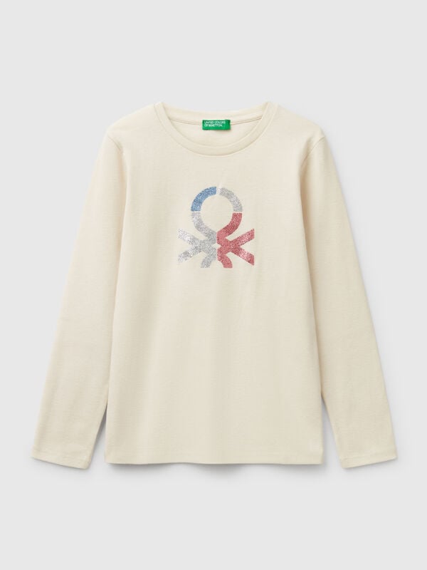 Long sleeve t-shirt with glittery print Junior Girl