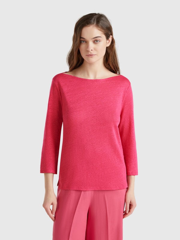 T-Shirt mit 3/4-Ärmeln aus reinem Leinen Damen