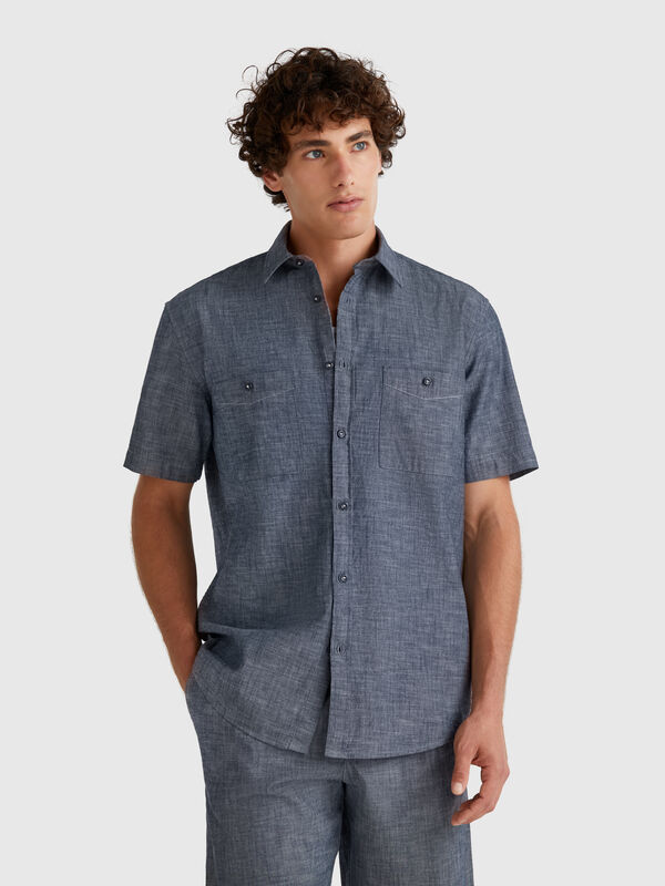 Camicia manica corta in chambray Uomo