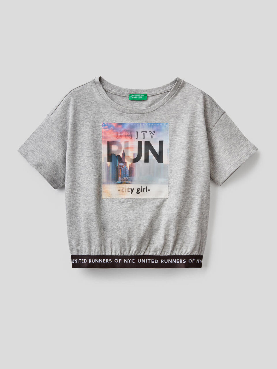 Cropped-T-Shirt mit schillerndem Print image number 1