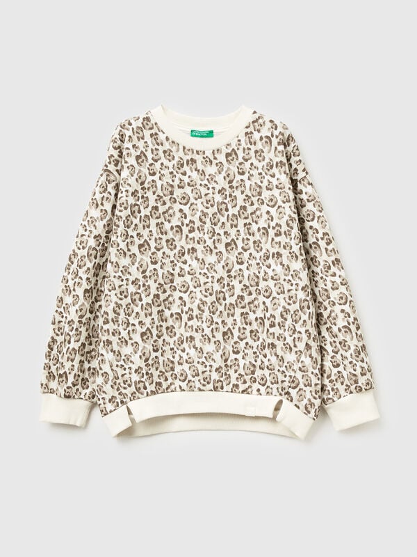 Sweat-shirt beige à imprimé animal Filles