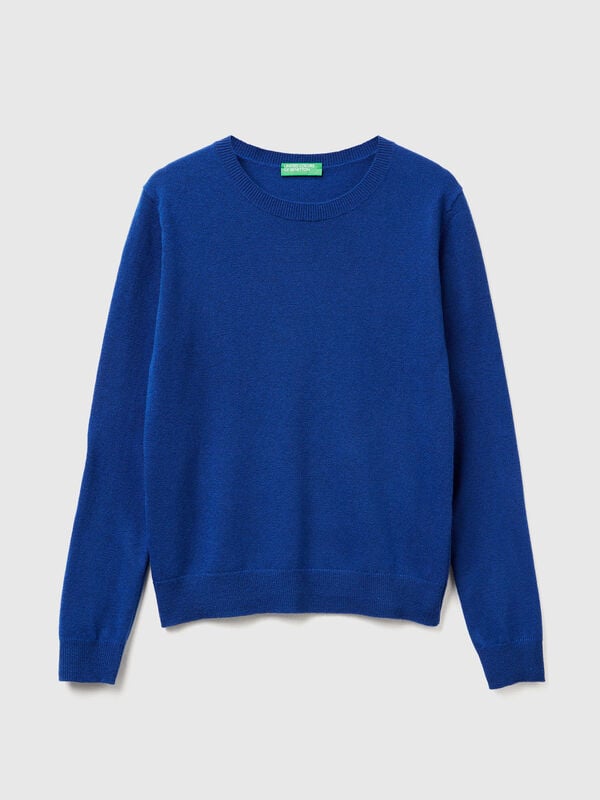 Maglia girocollo blu in lana Merino Donna
