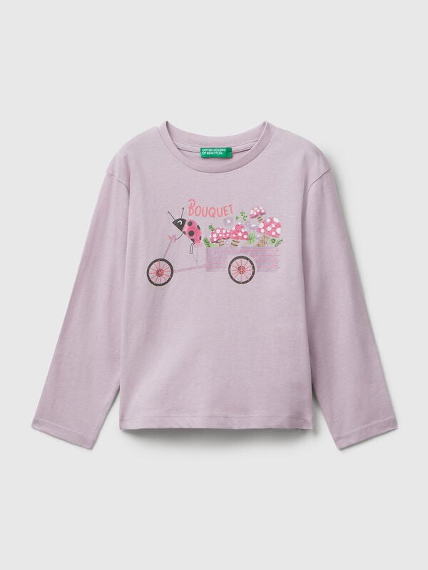 Cotton t-shirt with glittery print Junior Girl