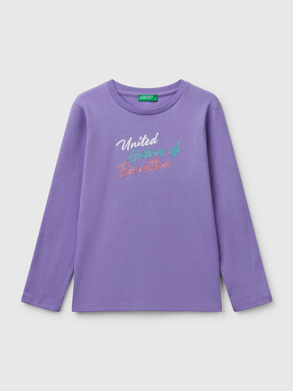 Long sleeve t-shirt with glittery print Junior Girl