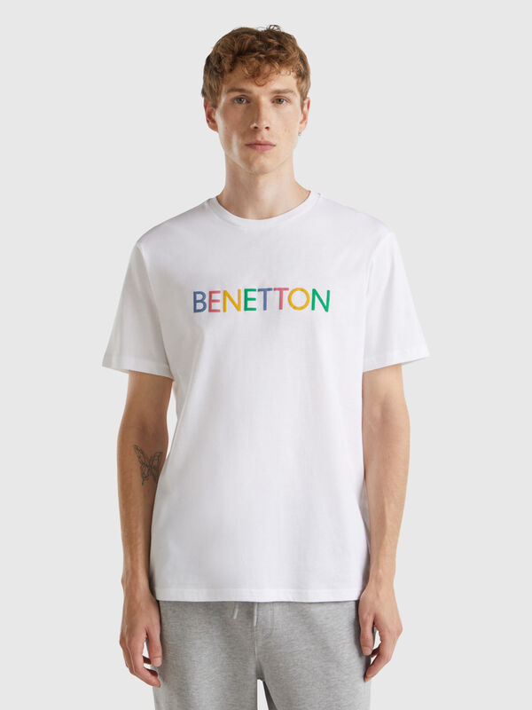 T-shirt blanc en coton bio à logo Homme