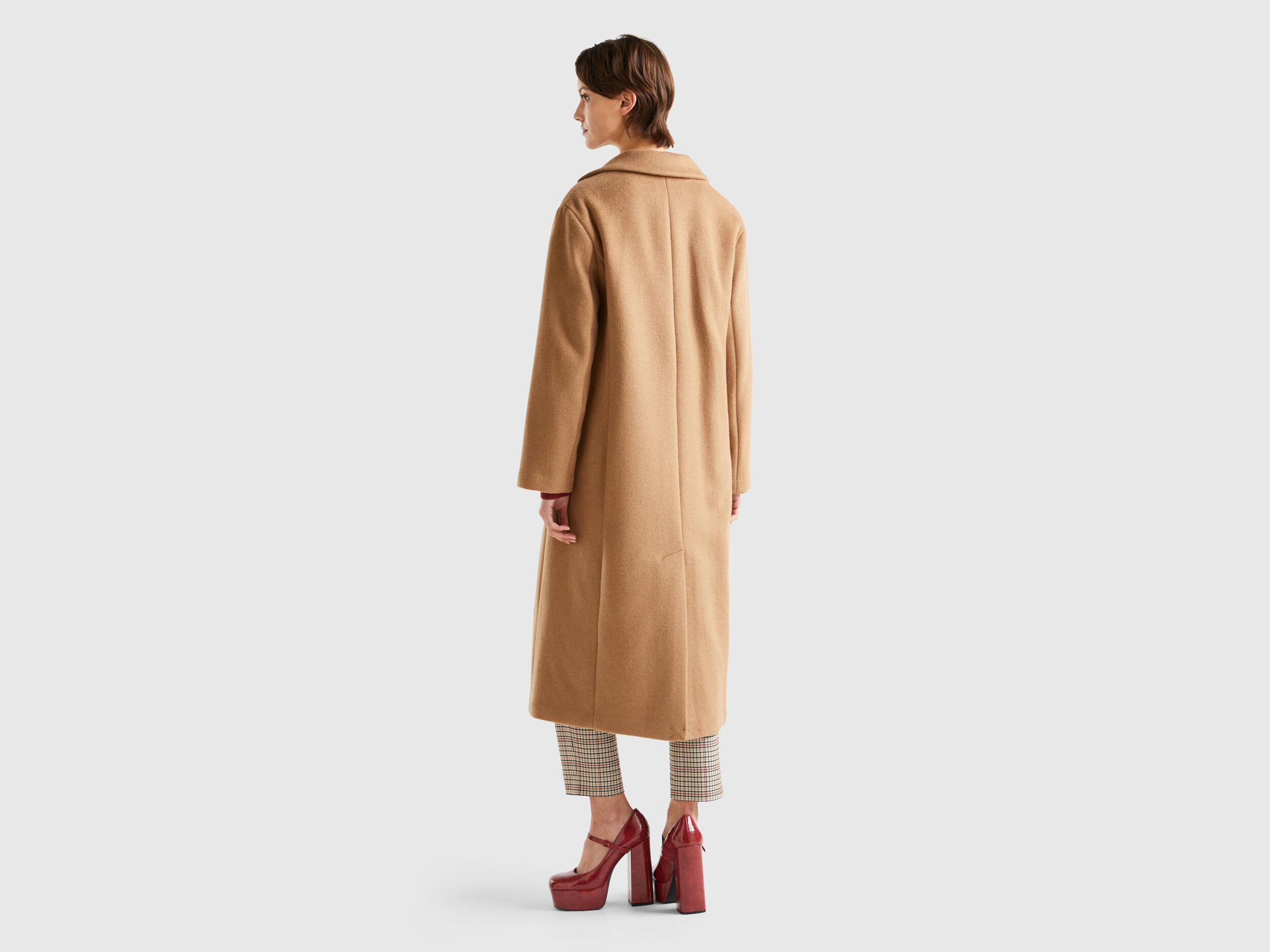 Midi coat in Shetland wool blend Camel Benetton