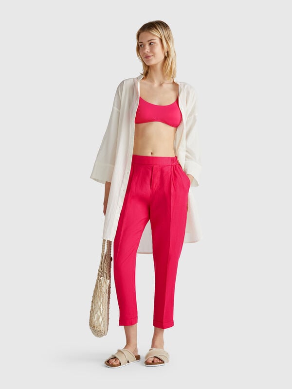 Hose mit normaler Passform aus reinem Leinen Damen