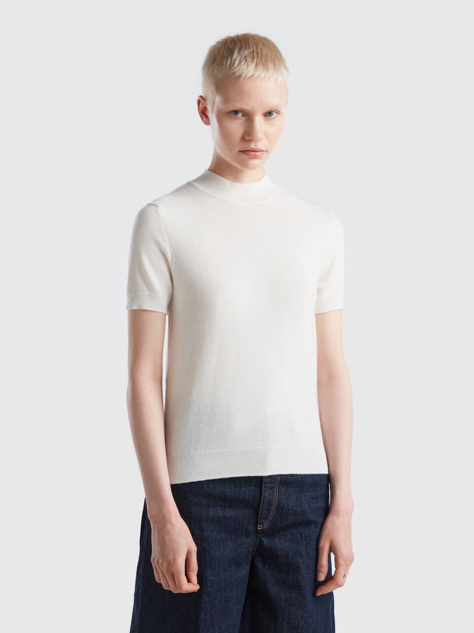 Cardigan bianco panna in misto lana e cashmere Bianco Panna Benetton