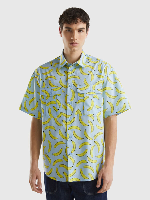 Himmelblaues Hemd mit Bananen-Pattern Herren