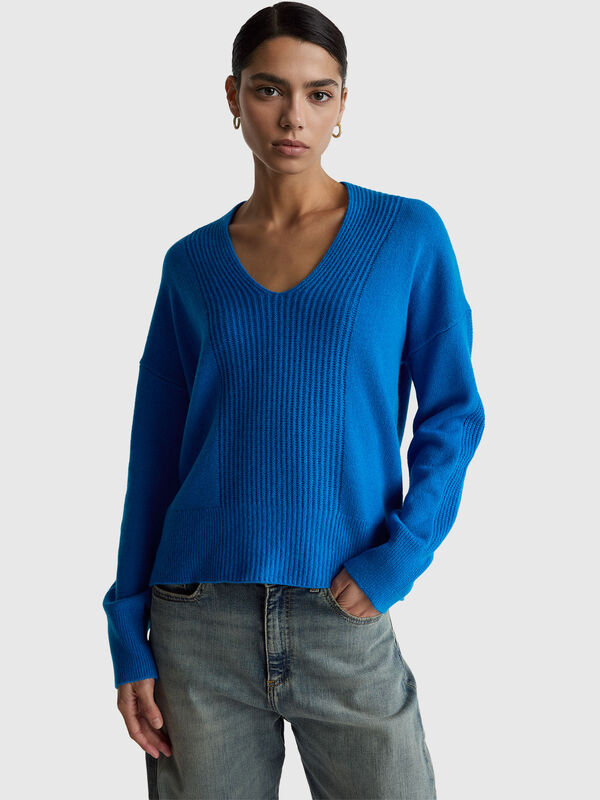 Pullover mit V-Ausschnitt aus 100 % Wolle Damen