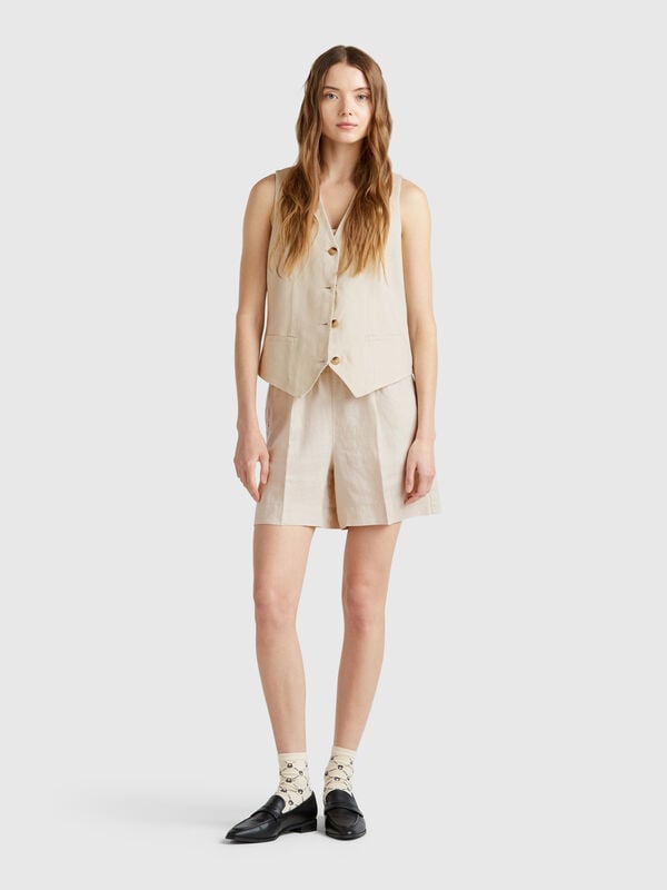Short en pur lin avec cordon de serrage Femme