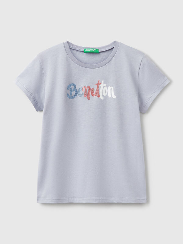 T-shirt con logo glitter in cotone Bambina