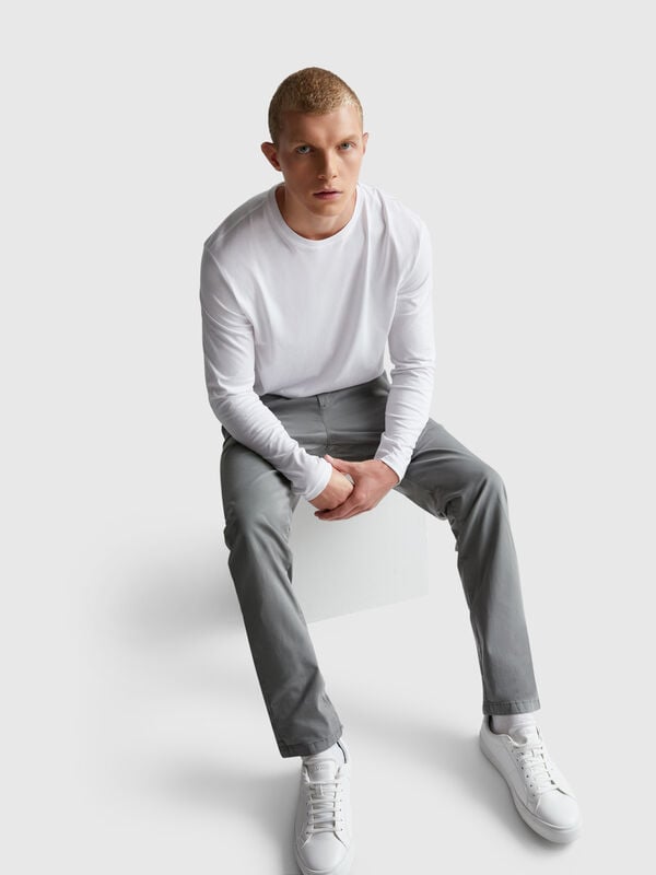 T-shirt a manica lunga in puro cotone Uomo