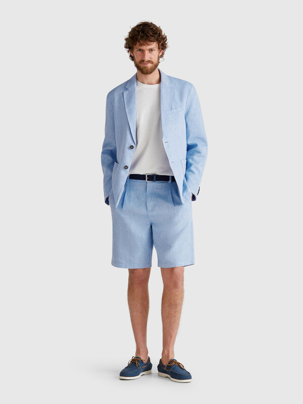 Bermuda a righe in misto lino Uomo