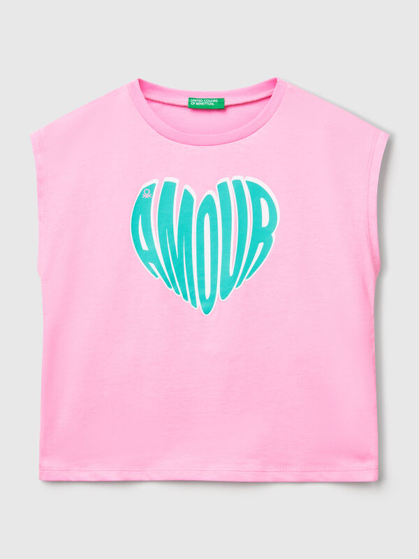 T-Shirt mit fluoreszierendem Aufdruck Mädchen