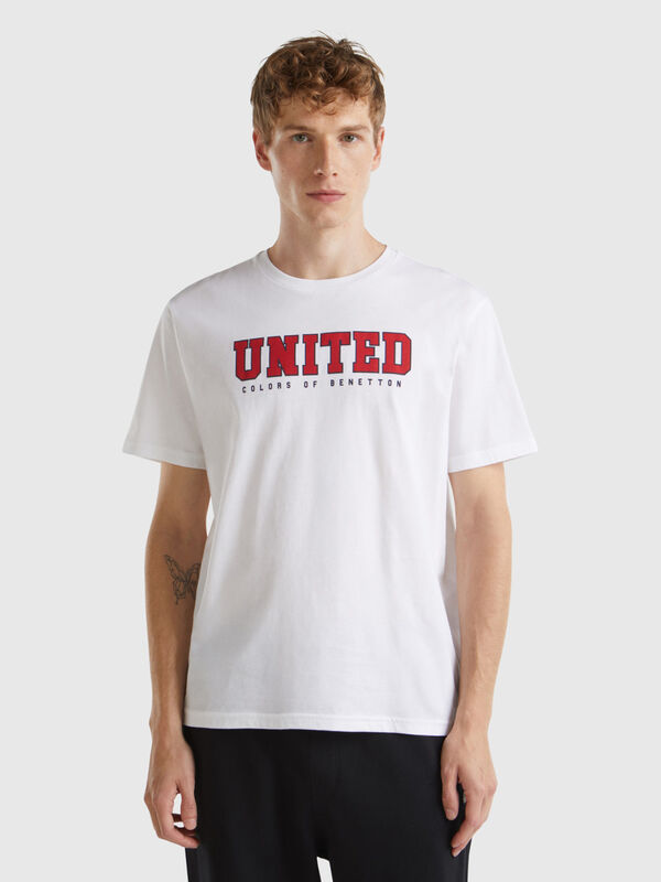 T-shirt blanc en coton bio à logo rouge Homme