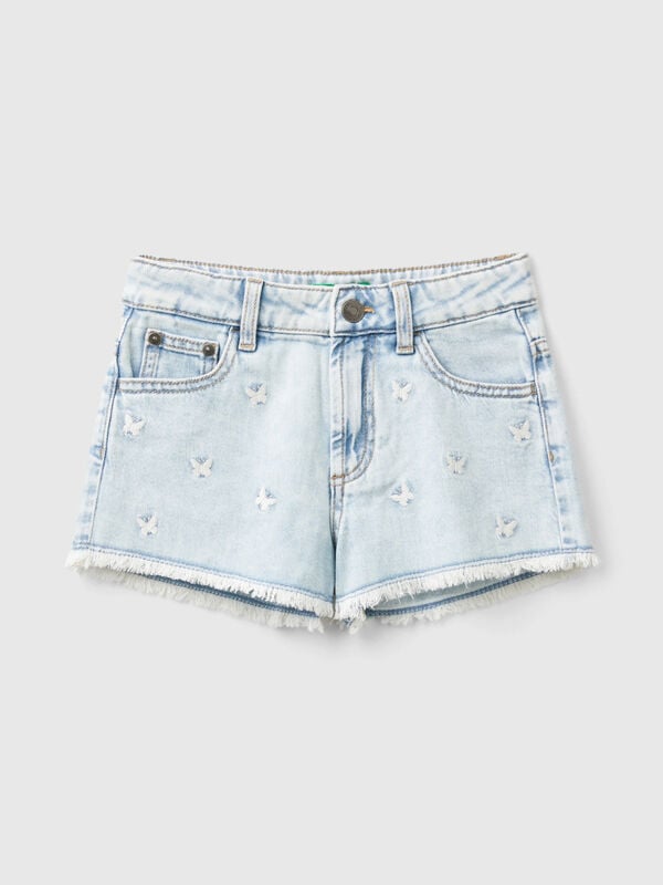 Shorts di jeans con ricami farfalle Bambina