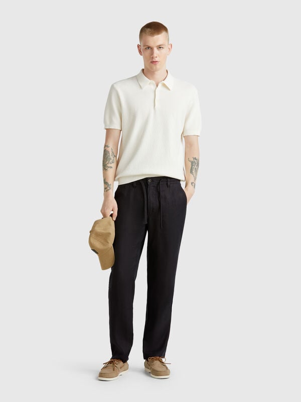 Pantaloni con coulisse in puro lino Uomo