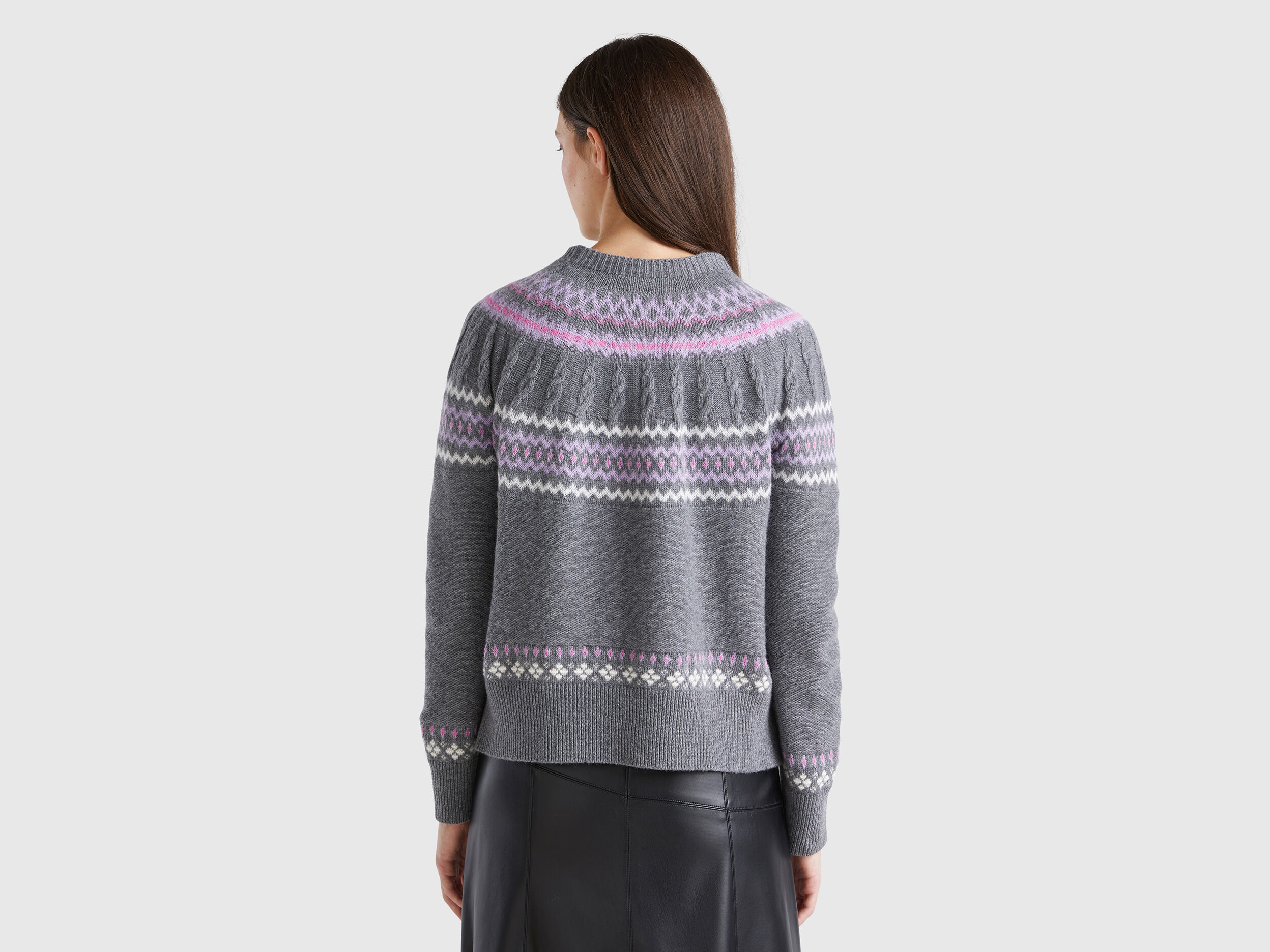 Wool blend jacquard sweater - Dark Gray | Benetton Wool blend jacquard sweater - Dark Gray | Benetton