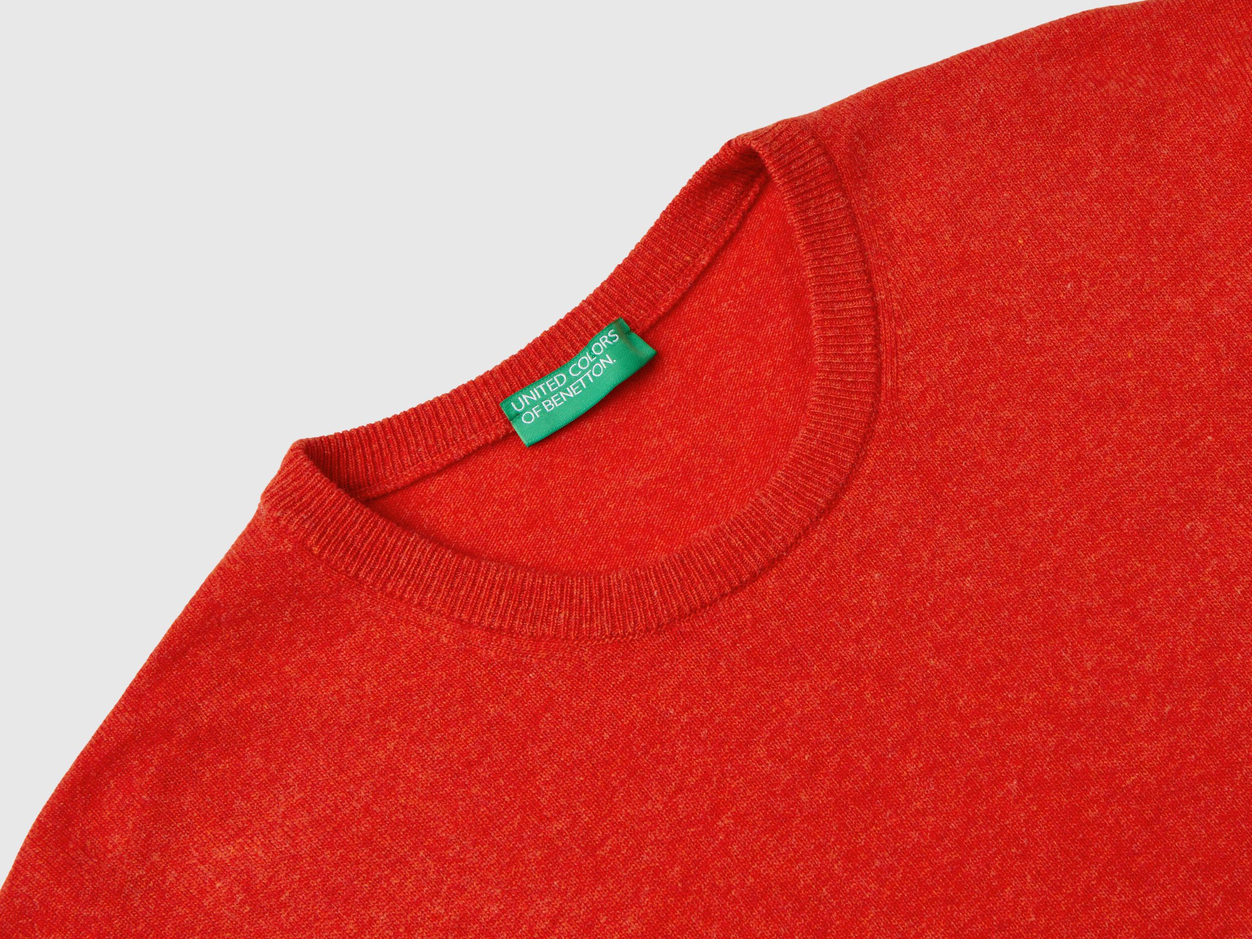 Maglia girocollo arancione melange in pura lana Merino Arancione Benetton