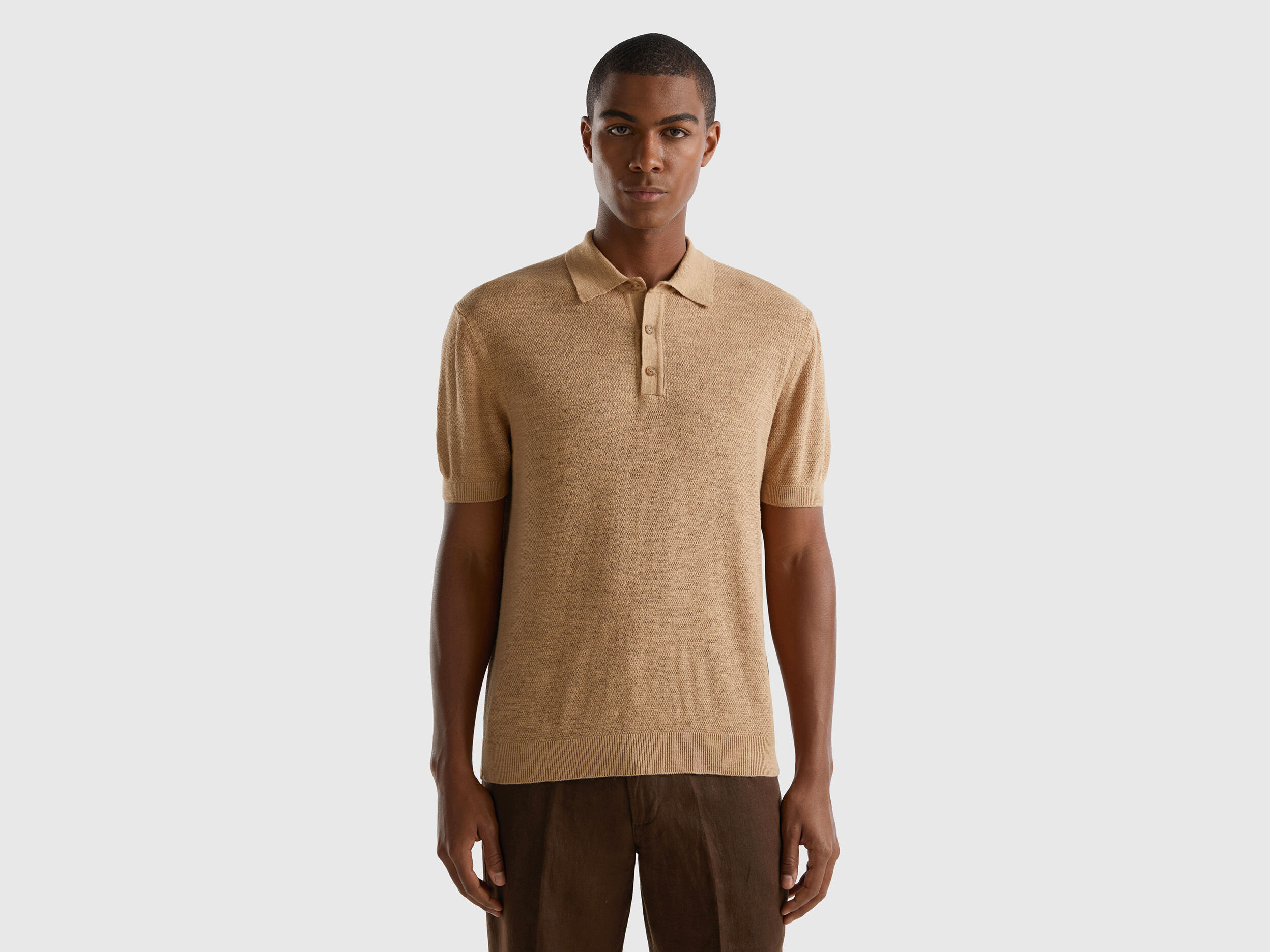 Polo in misto lino Beige Benetton