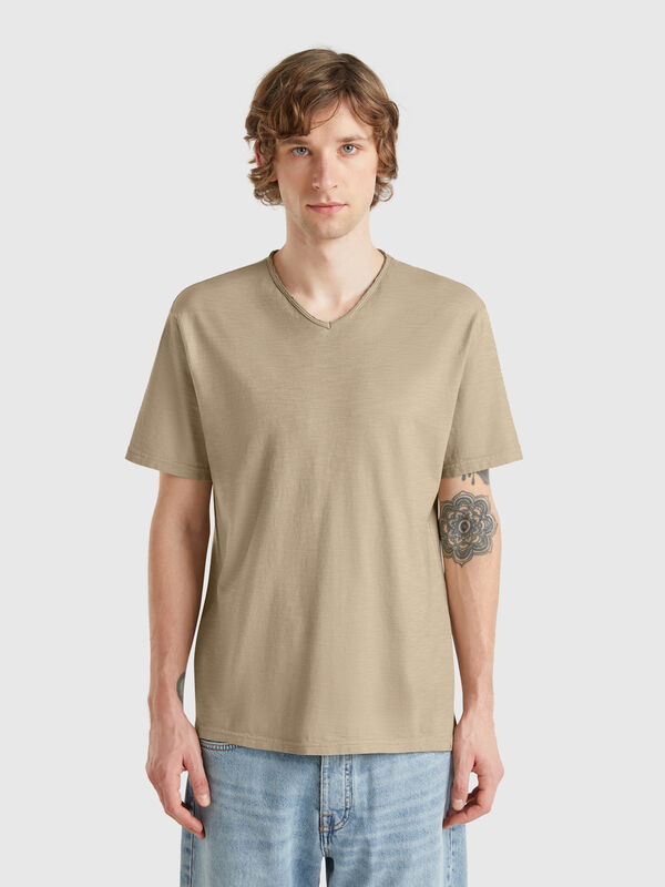 T-shirt 100% cotone con scollo a V Uomo