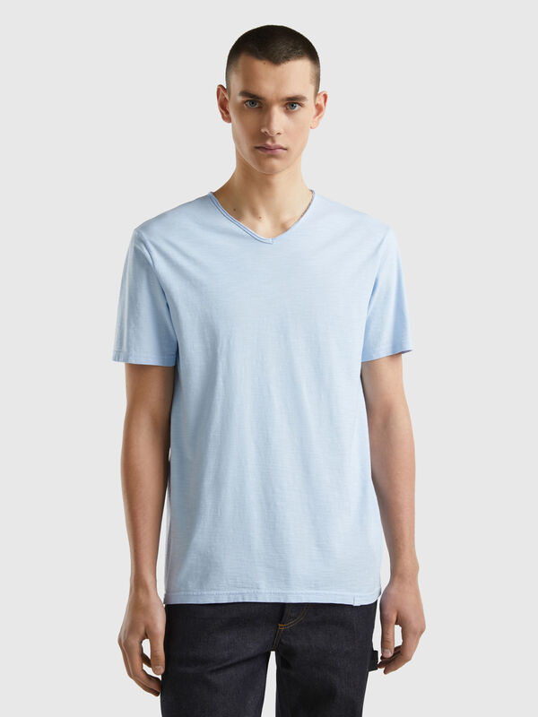 T-shirt 100% cotone con scollo a V Uomo