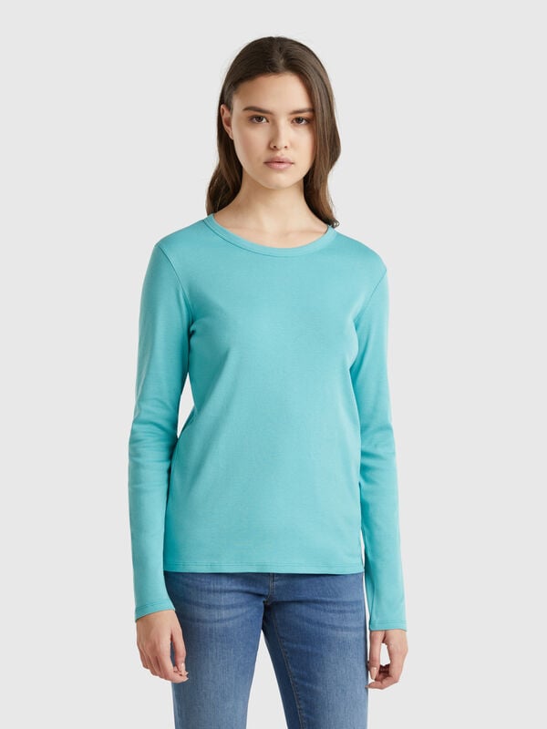 Langärmeliges T-Shirt aus reiner Baumwolle Damen