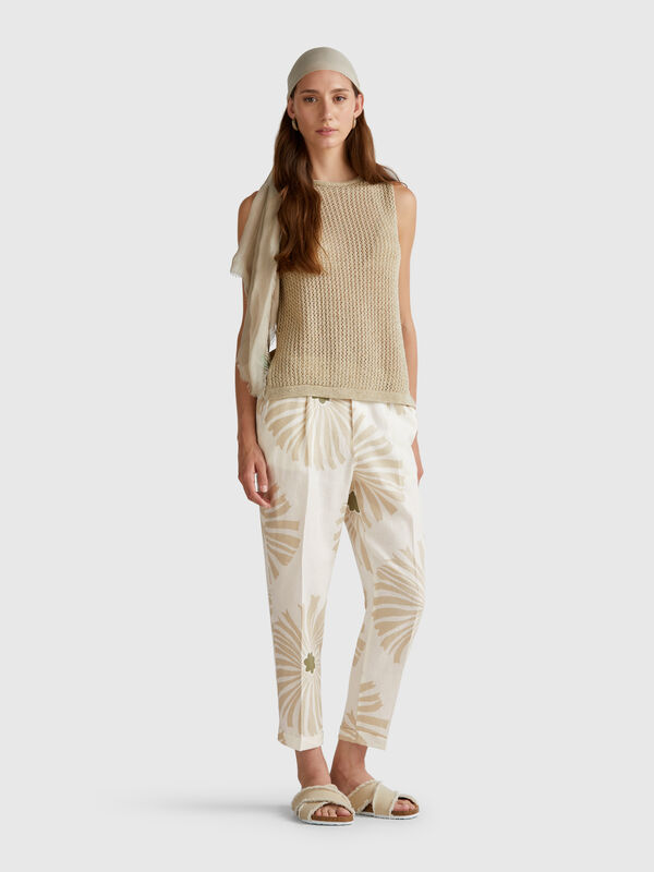 Printed linen trousers Women