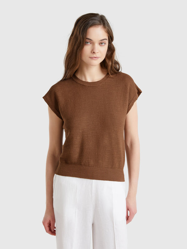 Gilet in misto cotone e lino Donna