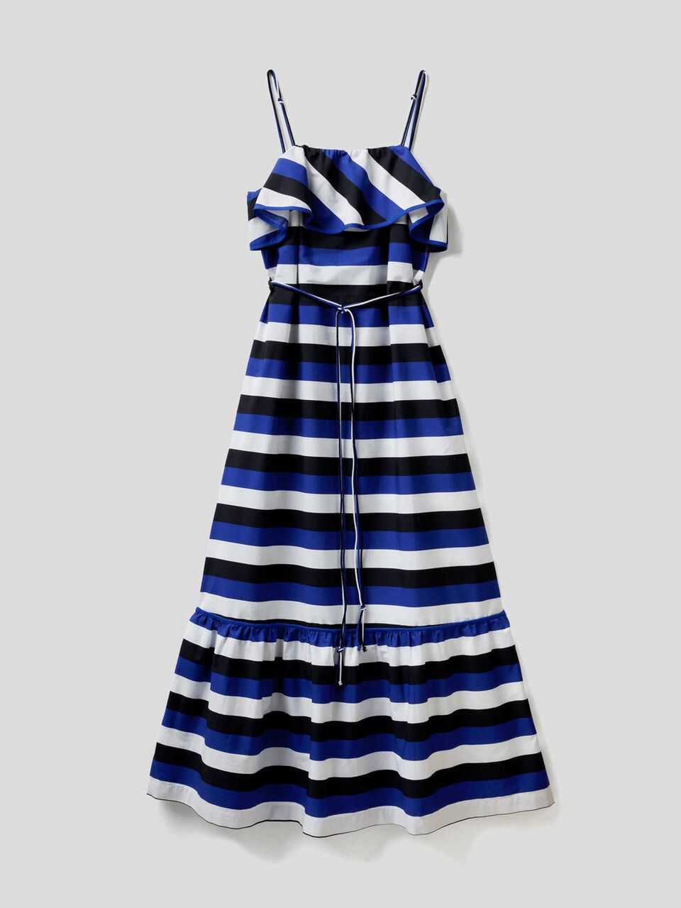 Gestreiftes Maxi-Kleid mit Volants image number 1