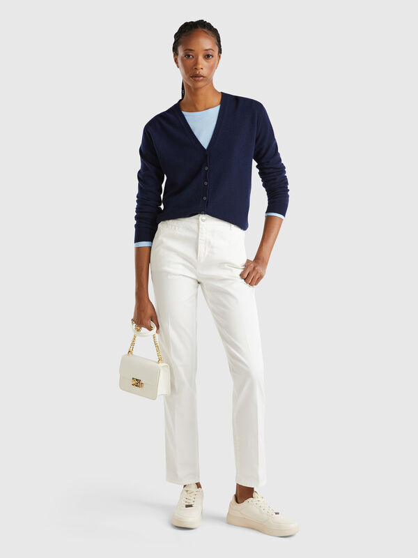 Chino slim crème en coton Femme
