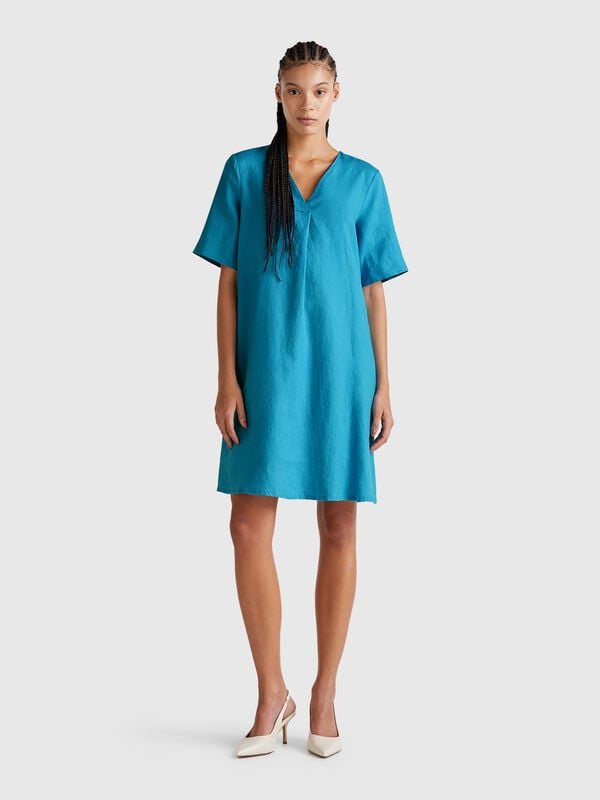 Kurzarmkleid aus reinem Leinen Damen