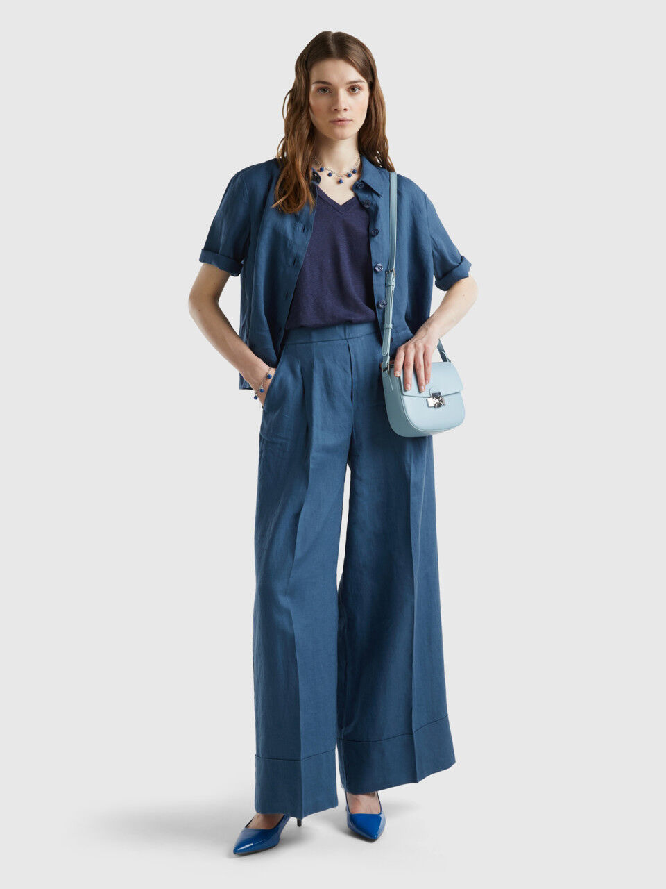 Korean Baby Blue Straight Suit Pants High-Waist Loose Fit Trousers, Women's  Fashion, Bottoms, Jeans on Carousell