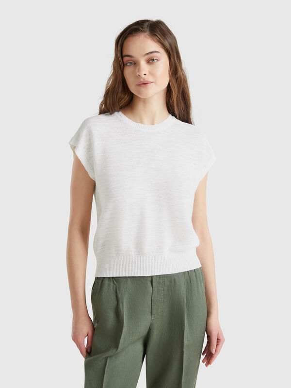 Gilet en coton et lin mélangés Femme