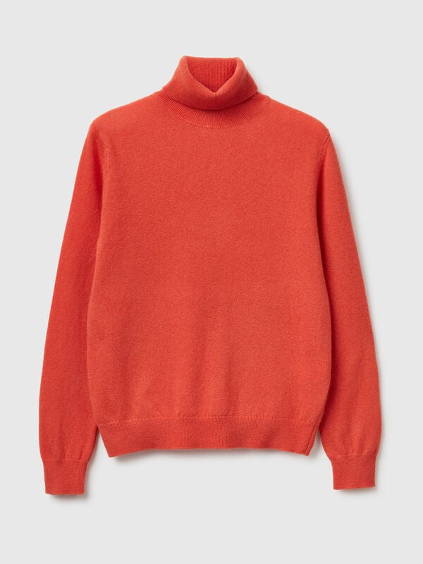 Orange turtleneck sweater in pure Merino wool Women