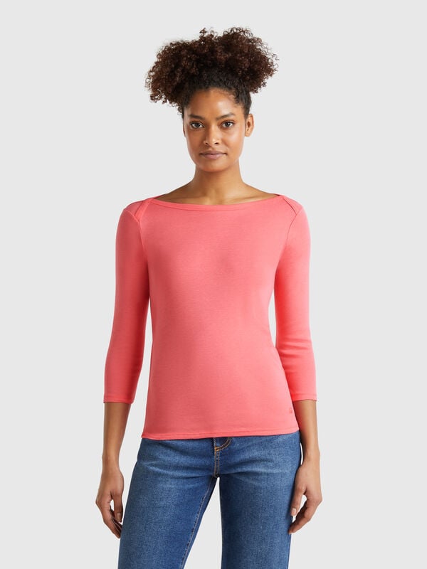 T-Shirt mit Boot-Ausschnitt aus 100% Baumwolle Damen