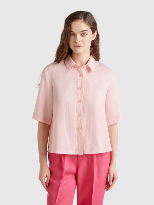 Chemise courte en pur lin Femme