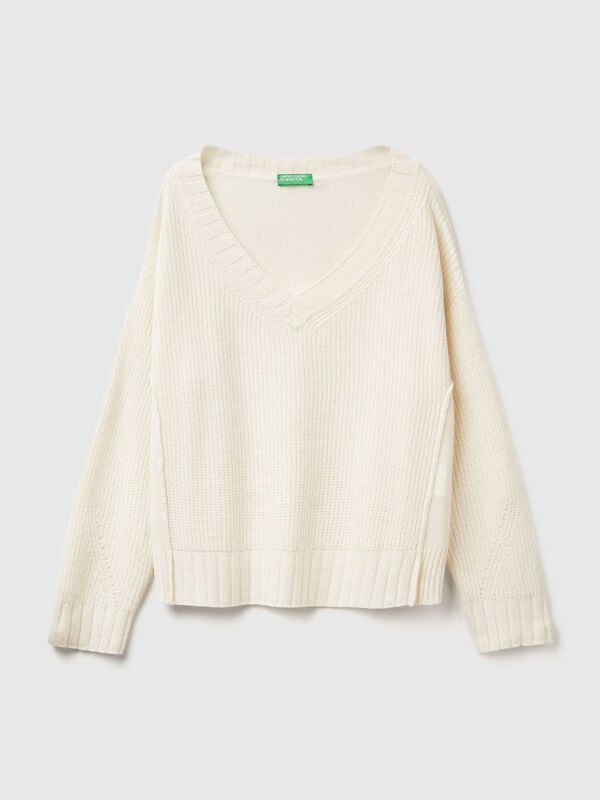 Pullover mit V-Ausschnitt aus Wollmischung Damen