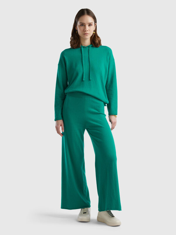Pantaloni ampi verde acqua in misto lana e cashmere Donna