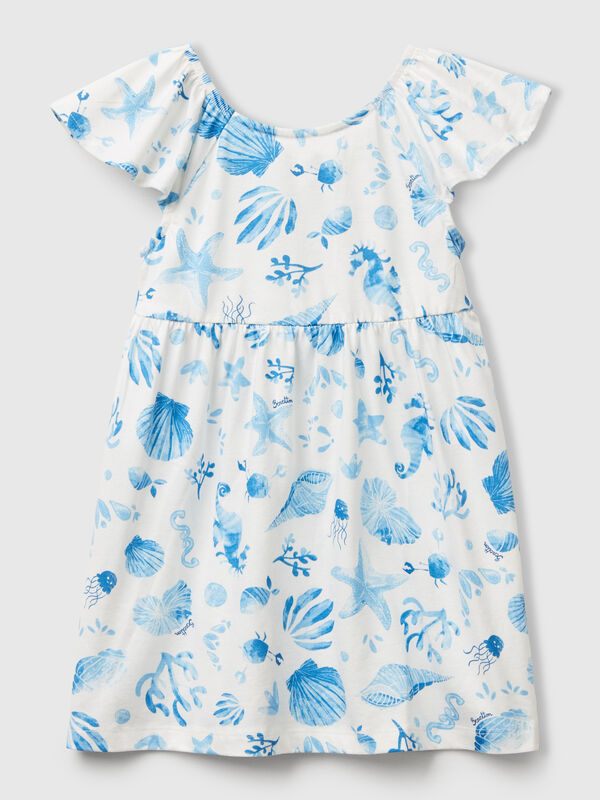 Vestito bianco con conchiglie blu Bambina