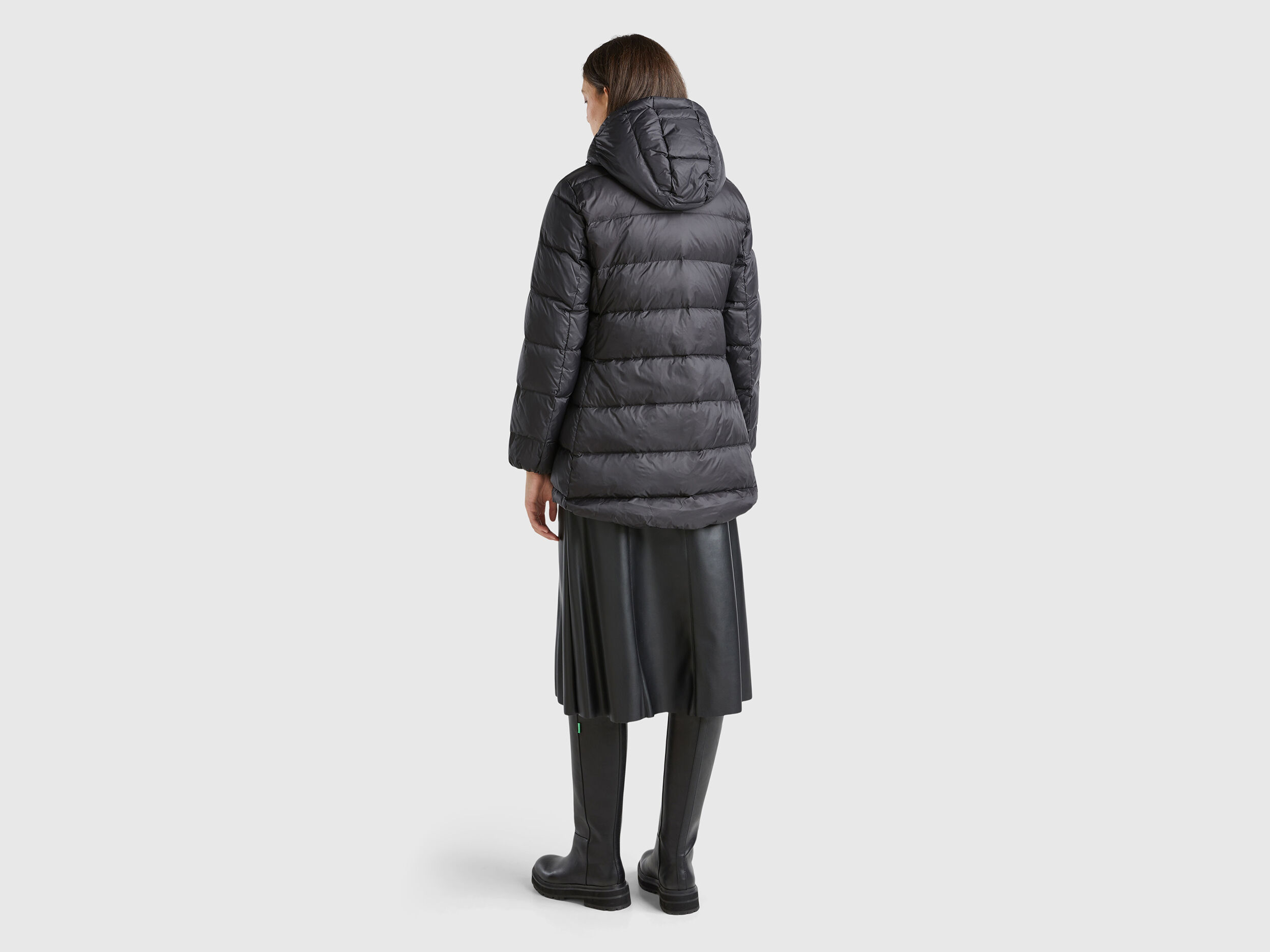 Piumino lungo imbottito con piuma riciclata Nero Benetton