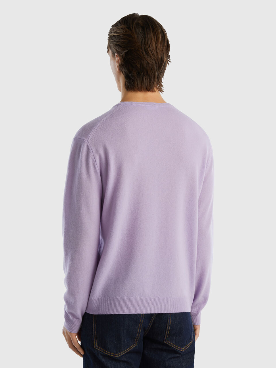 Lilac crew neck sweater in pure Merino wool - Lilac