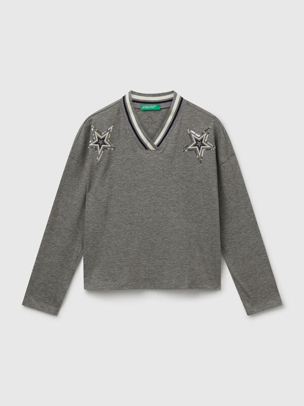 T-shirt con ricamo paillettes Bambina