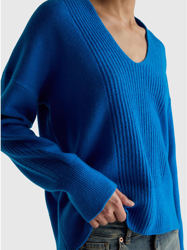 Pullover mit V-Ausschnitt aus 100 % Wolle Damen