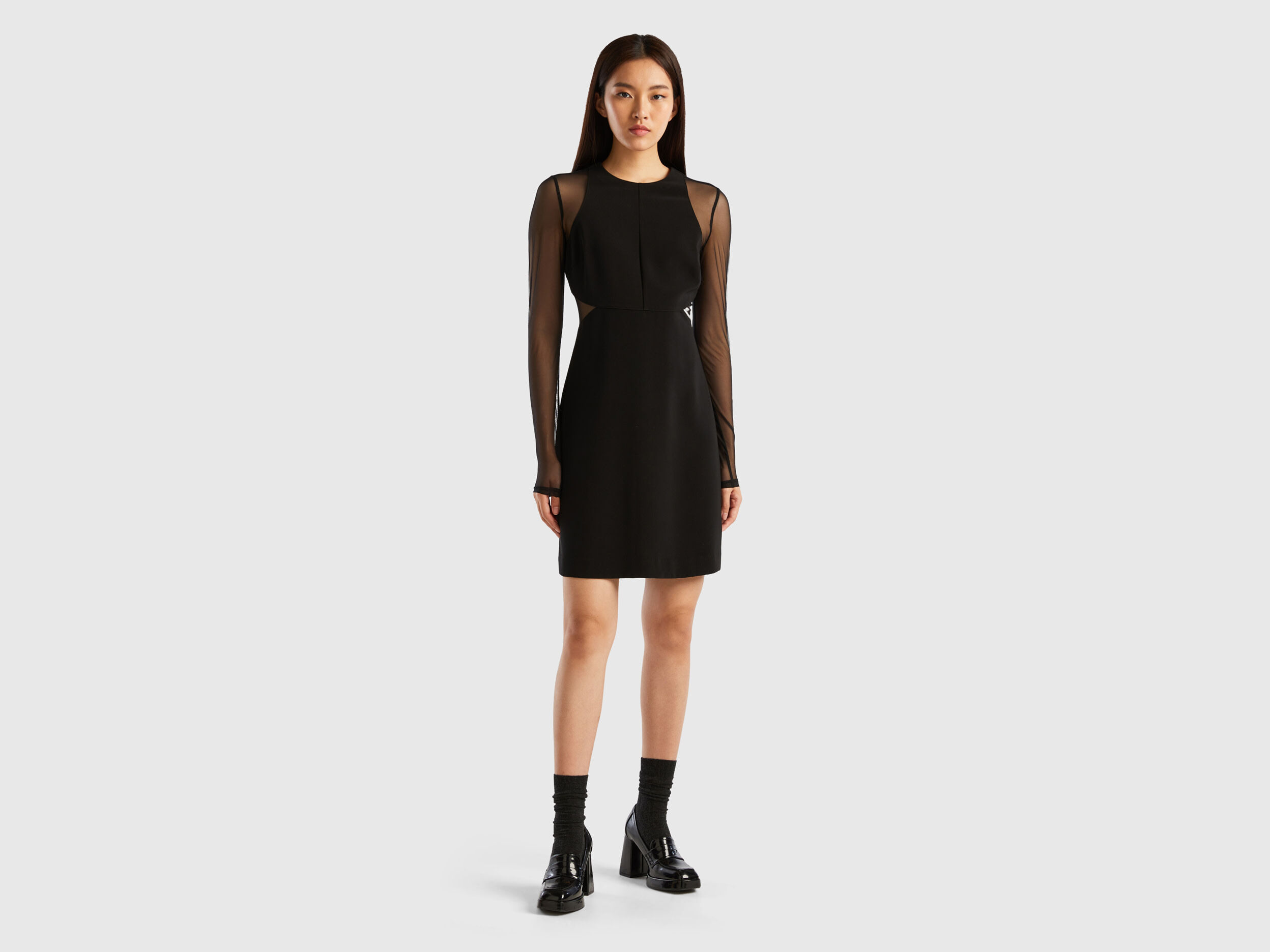 Vestito corto con dettagli in rete Nero Benetton