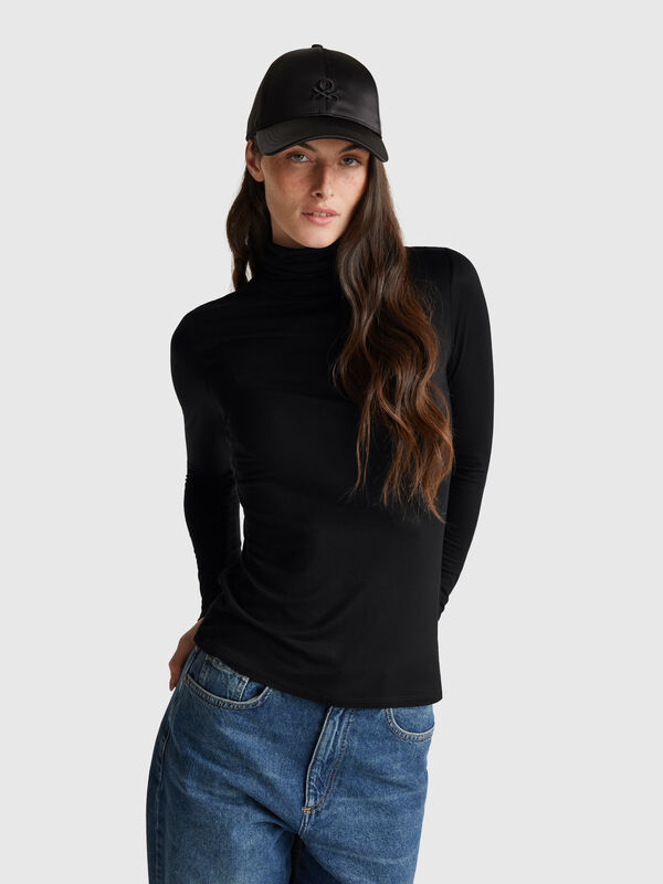 T-shirt col roulé en viscose extensible Femme
