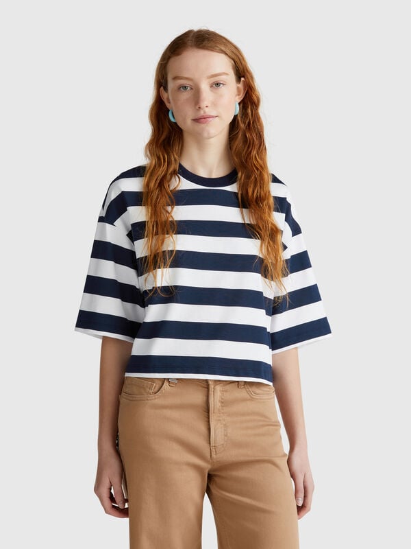 T-shirt a righe blu e bianche Donna