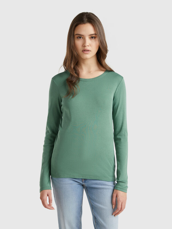 T-shirt a manica lunga in puro cotone Donna